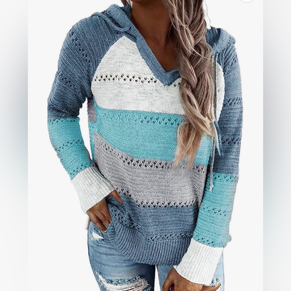 Biucly Color block Knit Top - Light Weight - Long Sleeve
